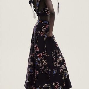 H&M Floral Linen Blend Matching Set – Midi Skirt + Tie-Shoulder Crop Top